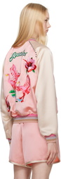Anna Sui Pink Satin Embroidered Souvenir Bomber Jacket