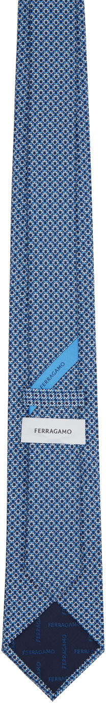 Ferragamo Navy Gancini Print Silk Tie