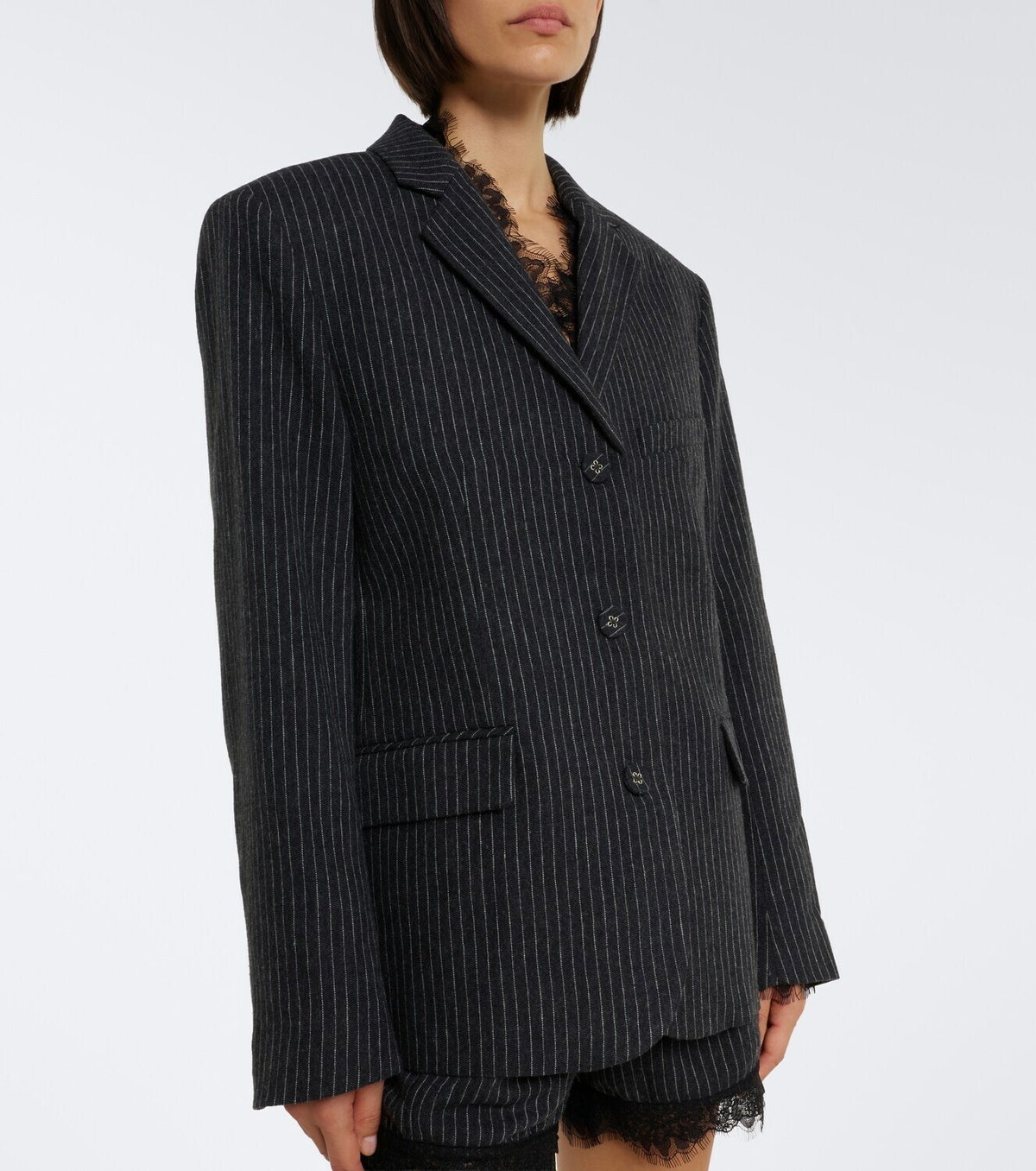Ganni Pinstripe flannel blazer