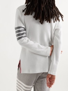 Thom Browne - Striped Waffle-Knit Cotton-Jersey Rollneck Sweatshirt - White