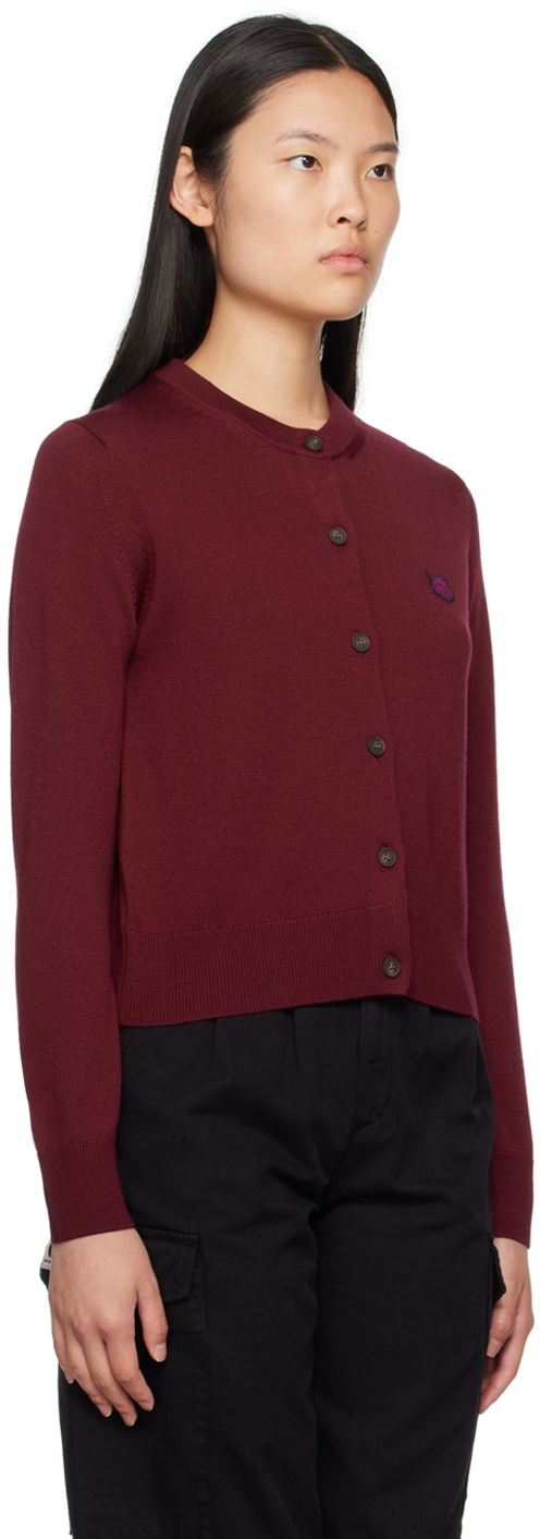 Maison Kitsuné Burgundy Bold Fox Head Cardigan Maison Kitsune