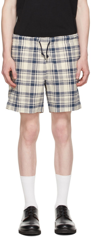 Photo: PS by Paul Smith Off-White & Navy Cotton Linen Check Shorts