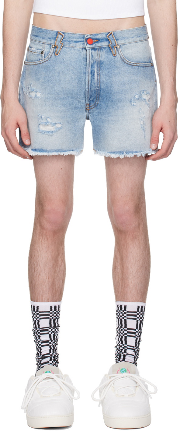Members of the Rage Blue Distressed Denim Shorts