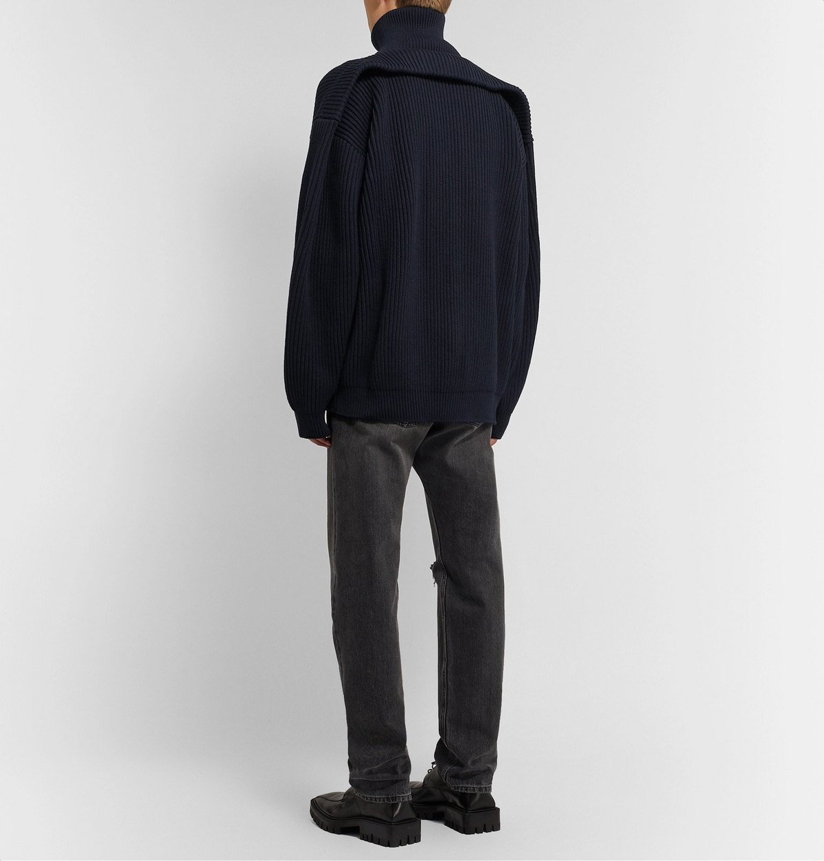 Balenciaga - Ribbed Cotton Half-Zip Sweater - Blue Balenciaga