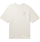 AMI PARIS - Logo-Embroidered Cotton-Jersey T-Shirt - Neutrals