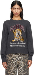 GANNI Gray Graphic Tiger Sweater