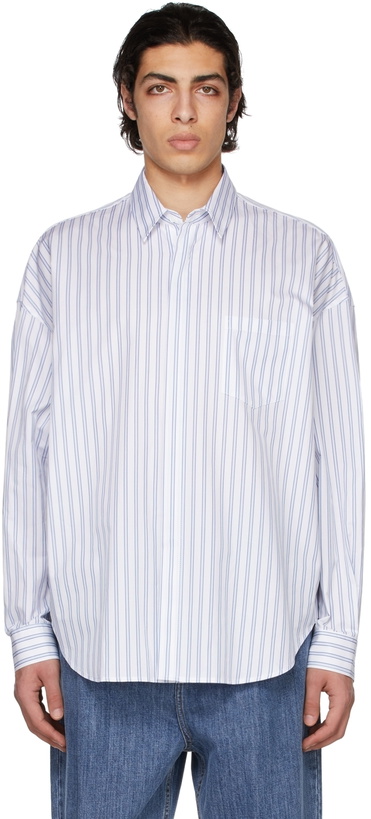 Photo: Juun.J White & Blue Stripe Side Slit Shirt