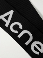 Acne Studios - Logo-Jacquard Ribbed Stretch Cotton-Blend Socks - Black