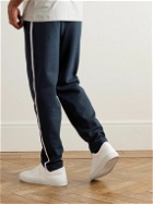 Hanro - Yves Tapered Webbing-Trimmed Double-Faced Cotton-Blend Jersey Track Pants - Blue