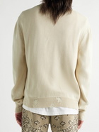 AMIRI - Distressed Logo-Intarsia Cotton and Cashmere-Blend Sweater - Neutrals