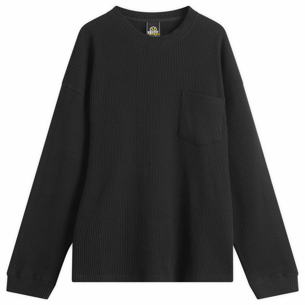 FrizmWORKS Men's Oversized Waffle Pocket Long Sleeve T-Shirt in Black