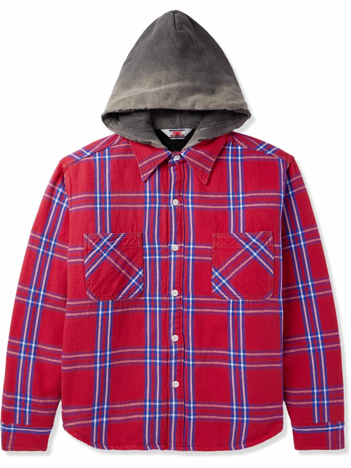 SAINT Mxxxxxx - Jersey-Trimmed Padded Checked Cotton-Flannel Hooded Overshirt - Red