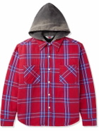 SAINT Mxxxxxx - Jersey-Trimmed Padded Checked Cotton-Flannel Hooded Overshirt - Red