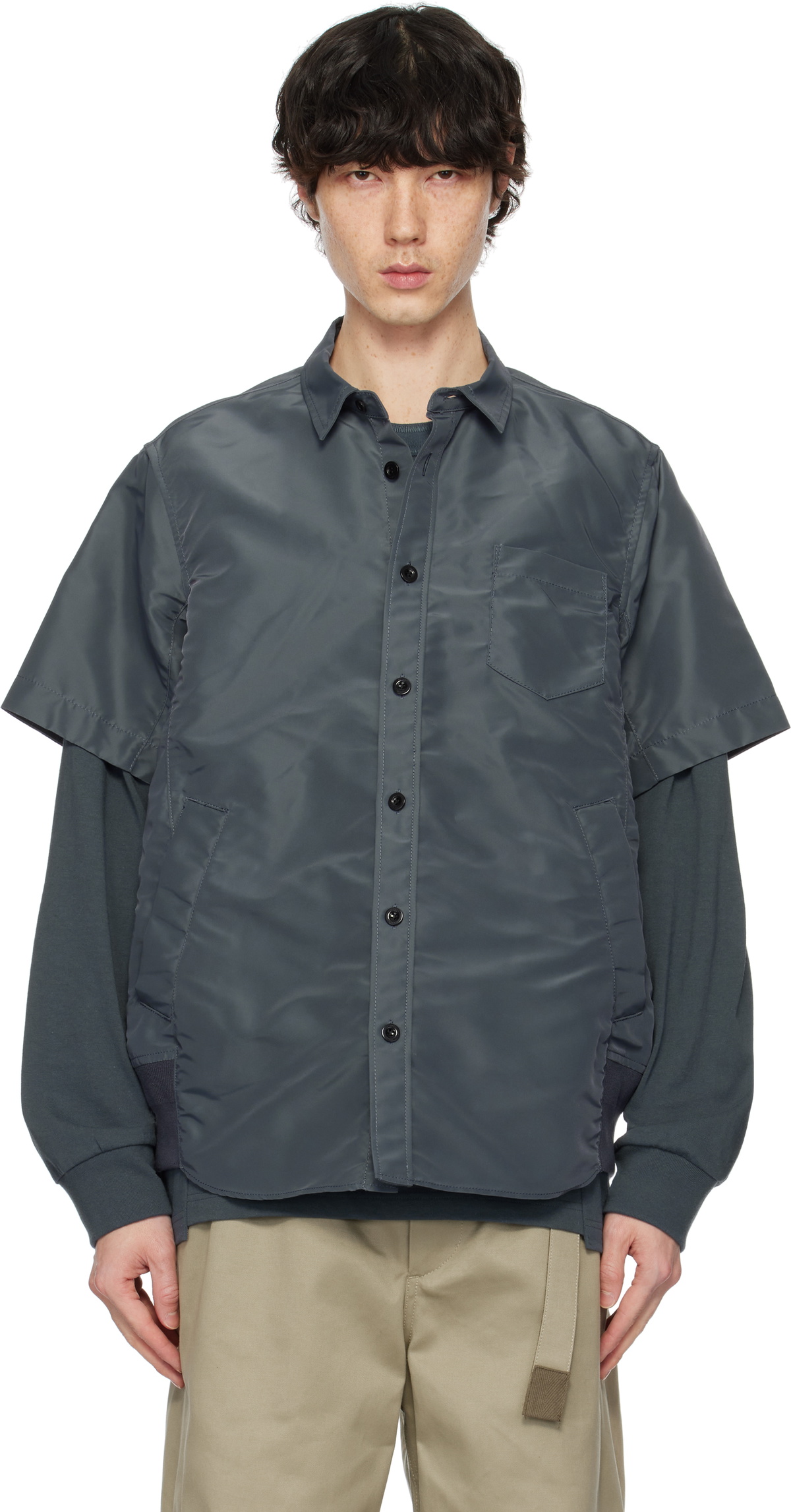トップス SACAI Nylon Twill Cotton Shirt Size2 Sacai Nylon Twill Mix Cotton Jersey T-Shirt in Black
