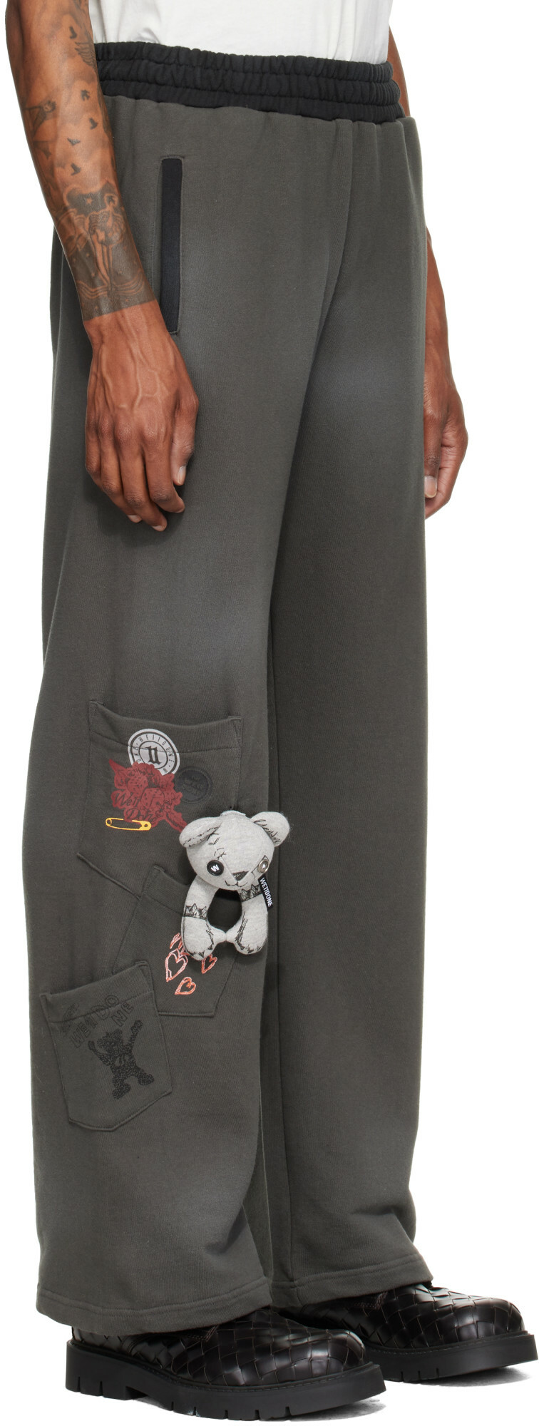 We11done Gray Washed Doodle Teddy Sweatpants