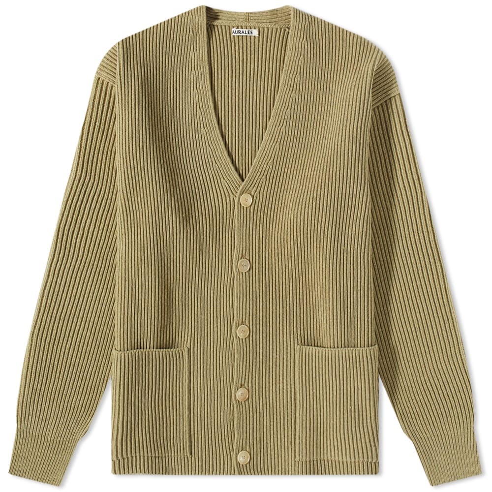 Auralee Men's Rib Knit Cardigan in Top Yellow