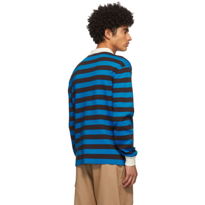 Sunnei Blue and Black Striped Long Sleeve Polo Sunnei