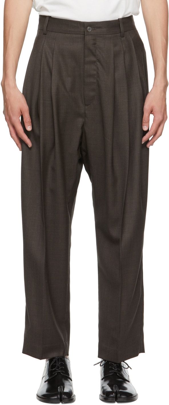 Hed Mayner Brown 4 Pleat Trousers