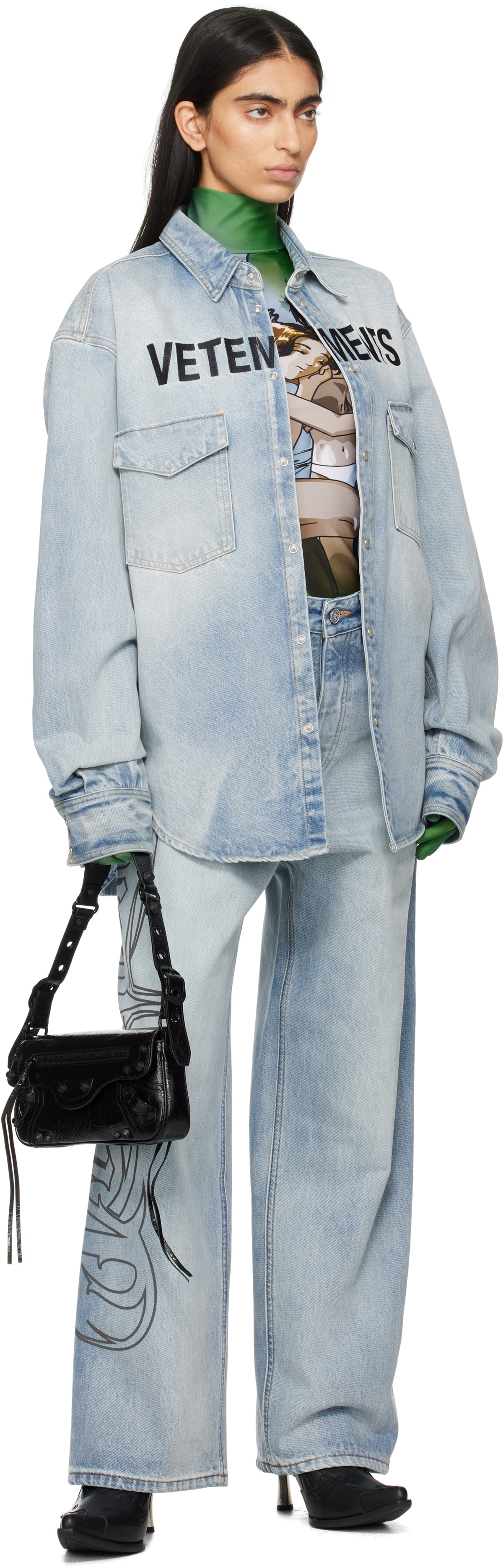 VETEMENTS Blue Metal Logo Baggy Jeans