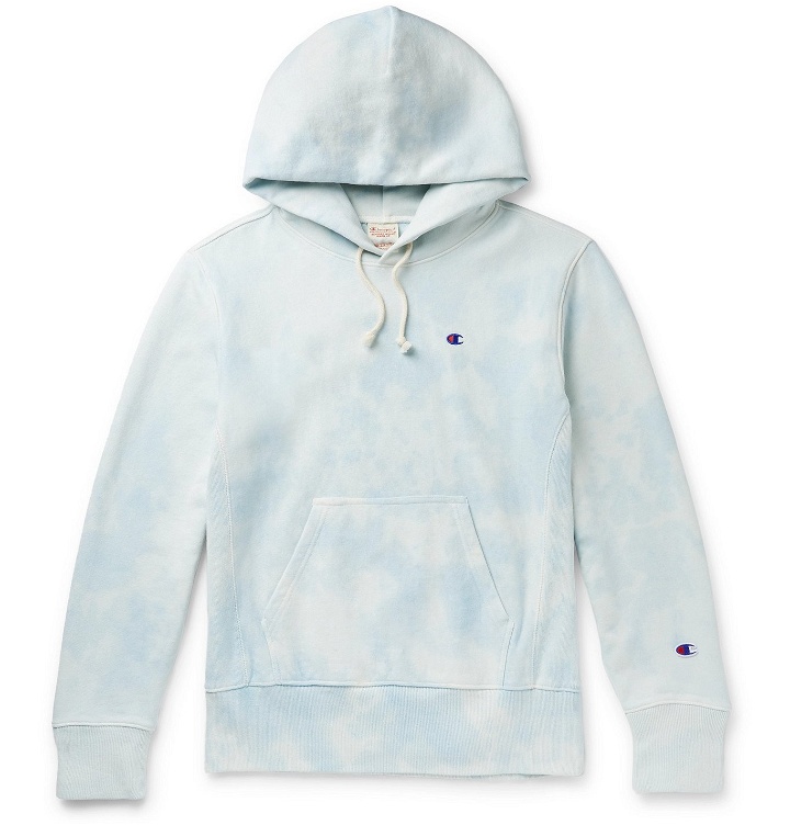 Photo: Champion - Logo-Embroidered Tie-Dyed Fleece-Back Cotton-Blend Jersey Hoodie - Blue