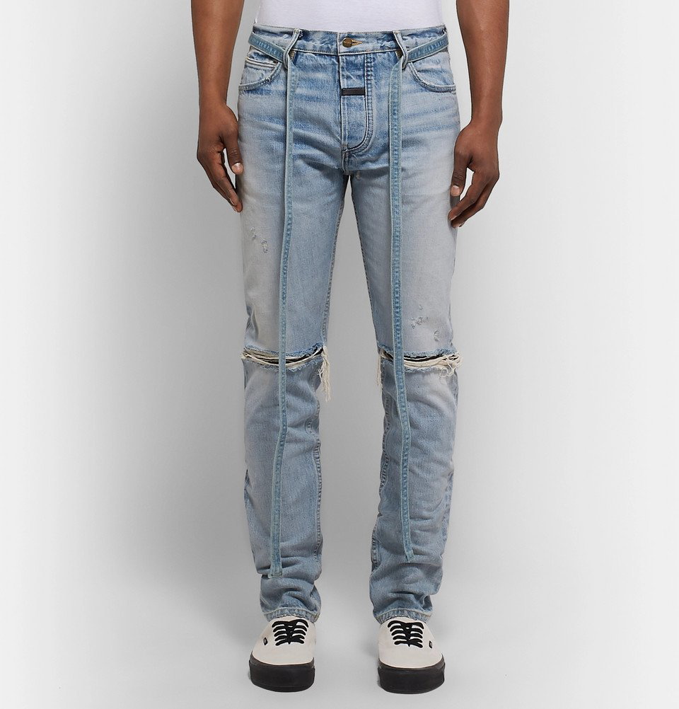 Fear of God - Slim-Fit Belted Distressed Selvedge Denim Jeans