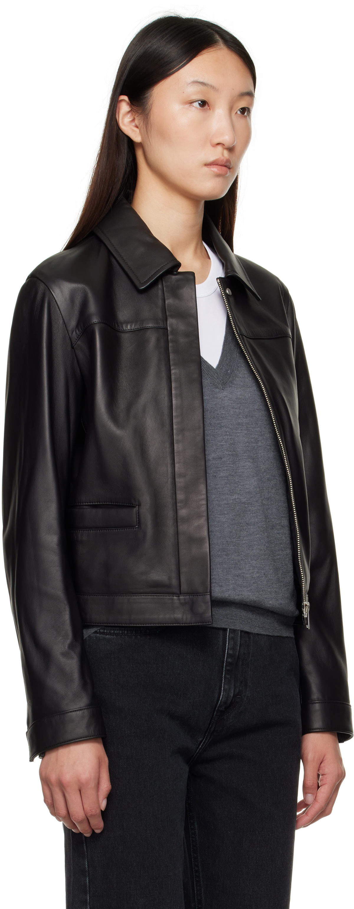 Loulou de Saison Black Ascot Leather Jacket
