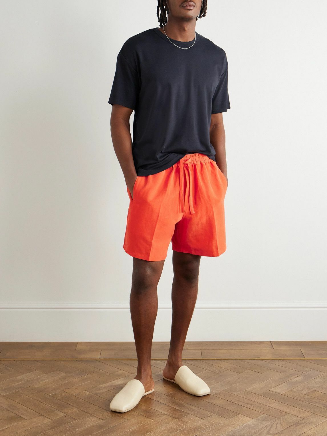 UMIT BENAN - Julian Straight-Leg Linen and Silk-Blend Drawstring Shorts - Red