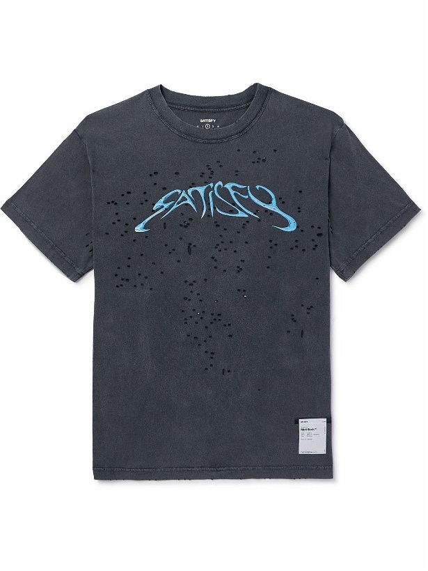 Photo: Satisfy - Distressed Logo-Print MothTech™ Organic Cotton-Jersey T-Shirt - Gray