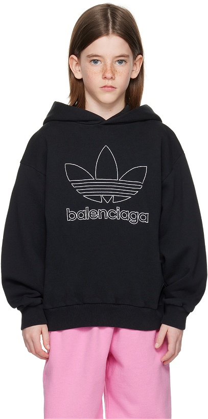 Photo: Balenciaga Kids Kids Black adidas Kids Edition Embroidered Hoodie