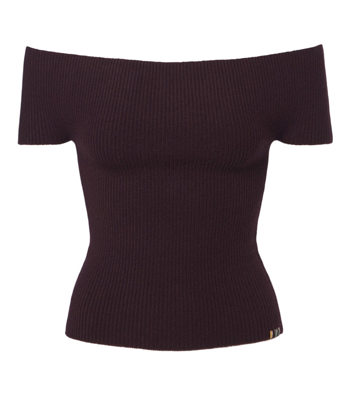 Photo: Extreme Cashmere N°381 Libra cashmere-blend off-shoulder top