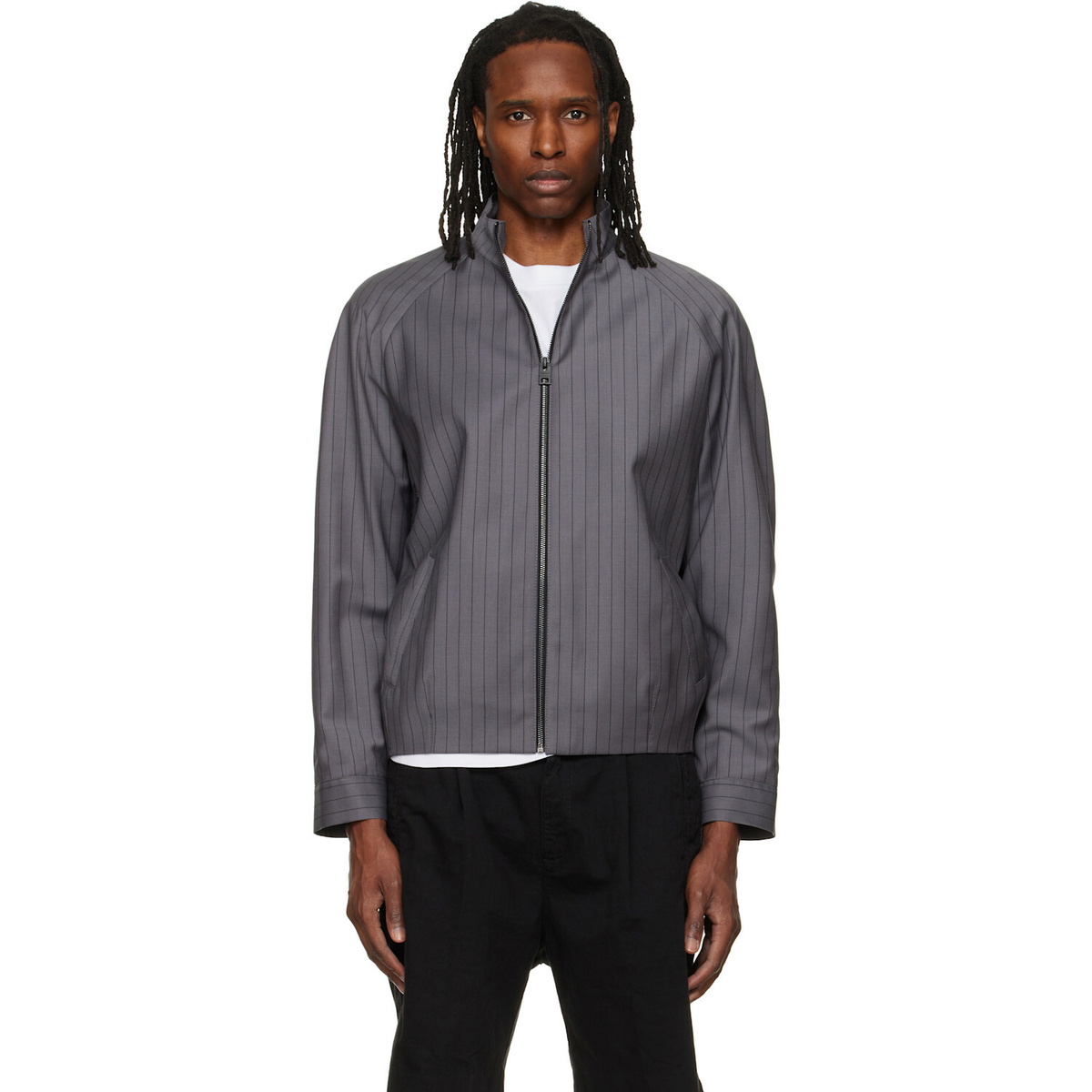 Hugo Gray Slim-Fit Chalk-Stripe Virgin Wool Jacket