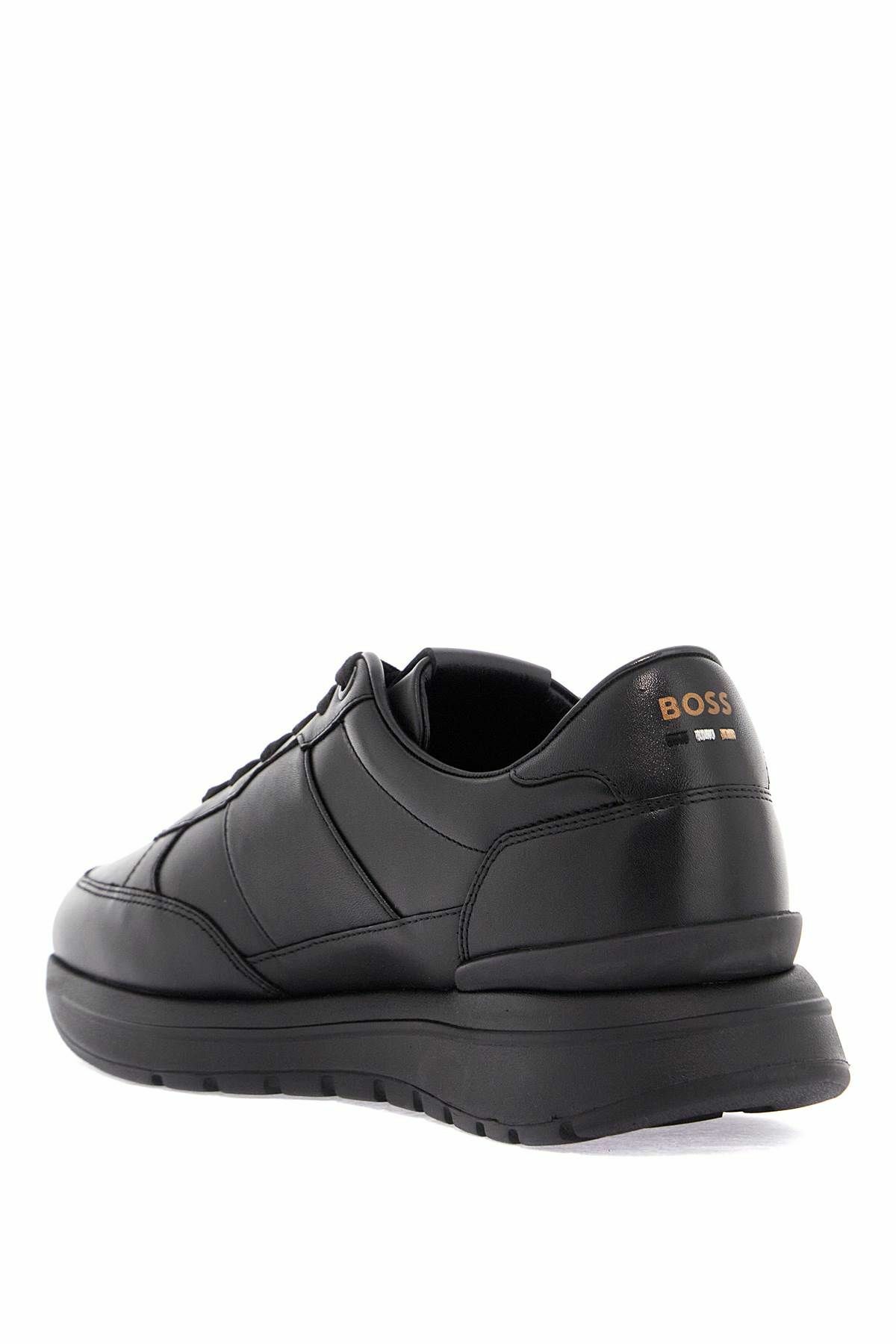 BOSS black leather minimalist sneakers with leather sole jace_runn_bu Black