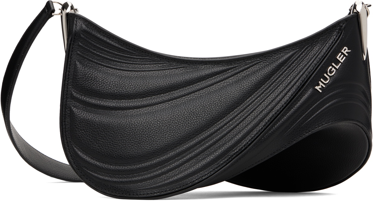 Mugler Black Medium Denim Spiral Curve 01 Bag Mugler