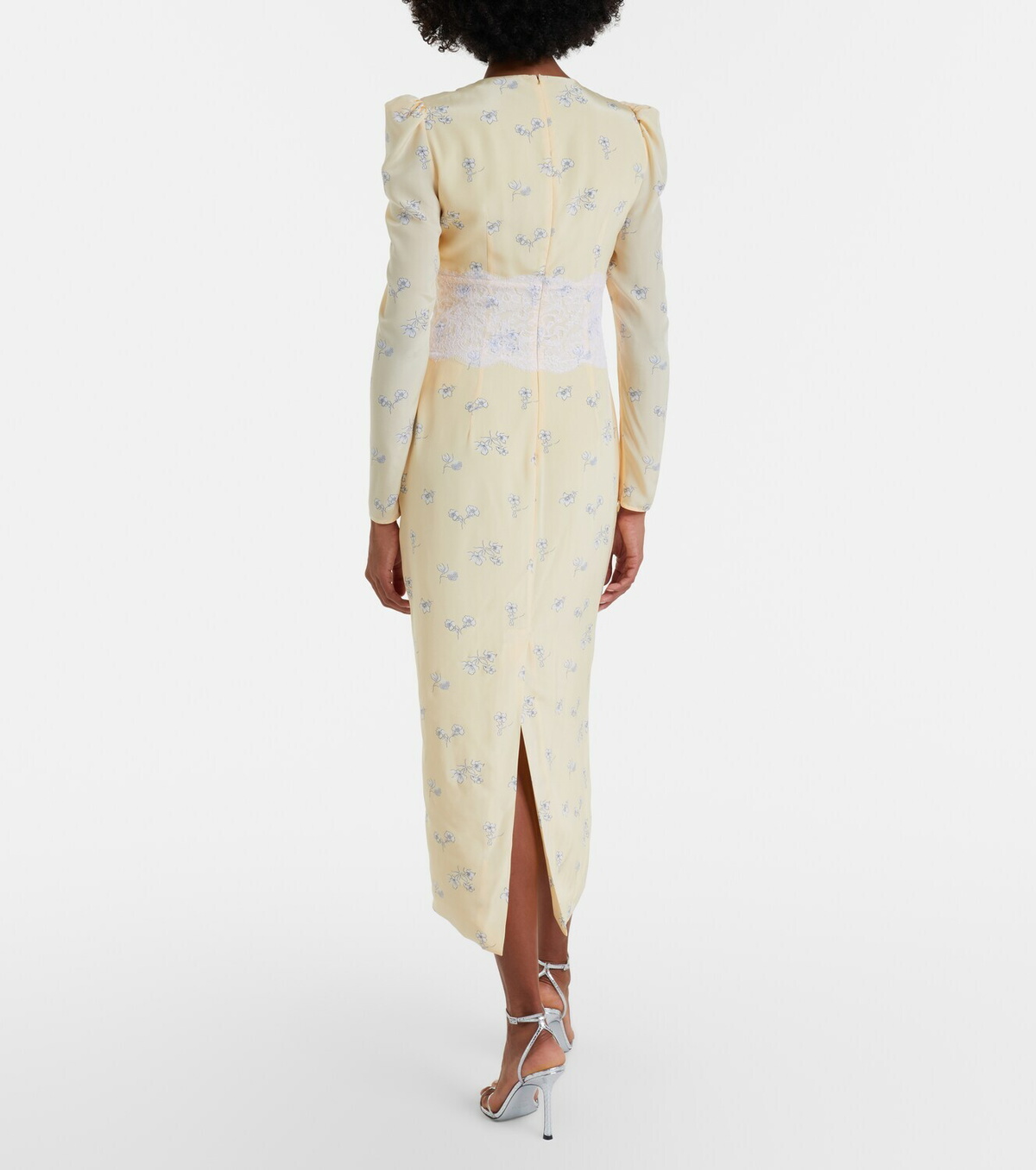 Alessandra Rich Lace-trimmed floral silk midi dress