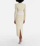 Alessandra Rich Lace-trimmed floral silk midi dress