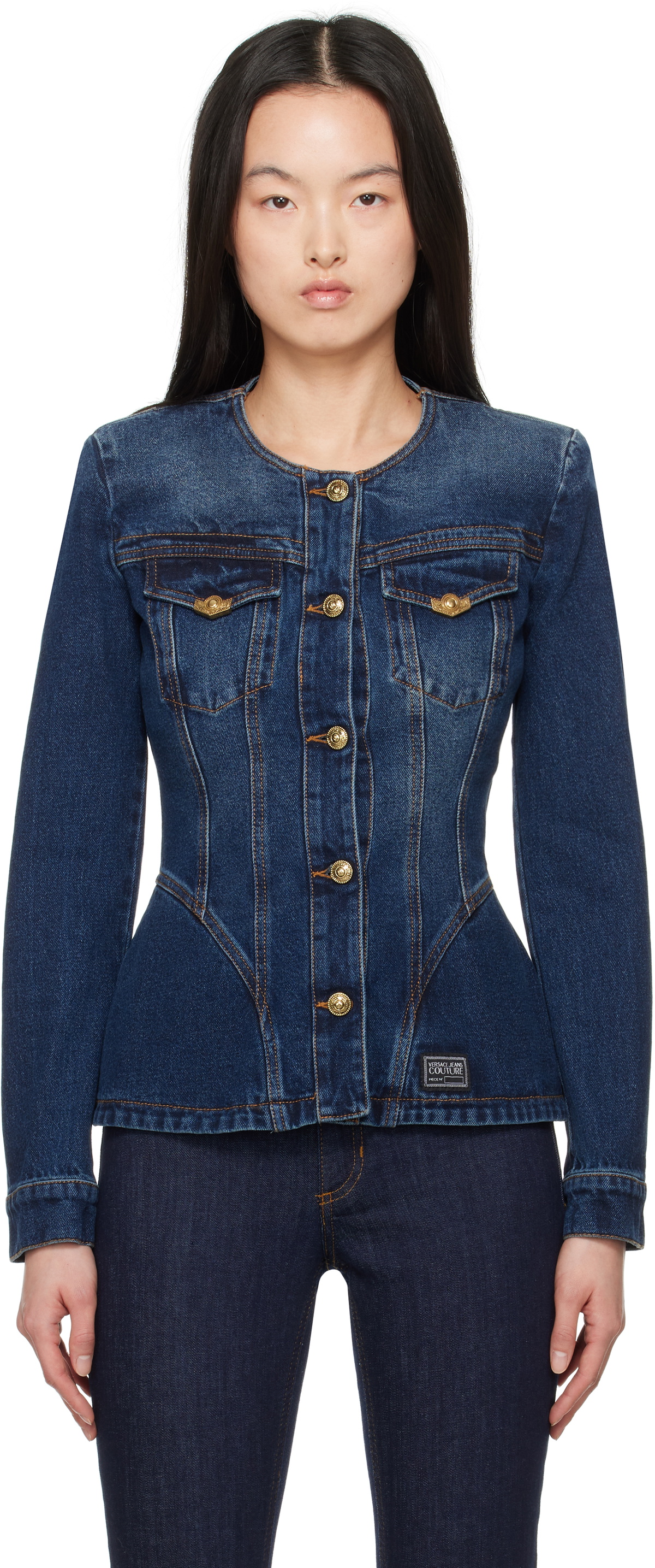 Versace Jeans Couture Indigo Fitted Denim Jacket Versace