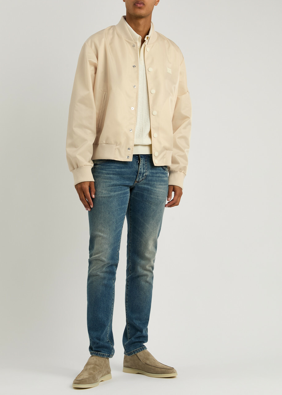 Dolce & Gabbana Logo Nylon Bomber Jacket Off White