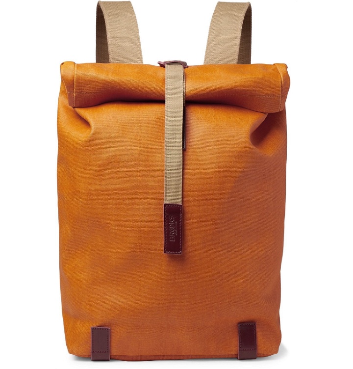 Photo: Brooks England - Pickwick Large Leather-Trimmed Coated Cotton-Canvas Backpack - Orange