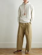 LOEWE - Logo-Embroidered Leather-Trimmed Cotton-Jersey Hoodie - Neutrals