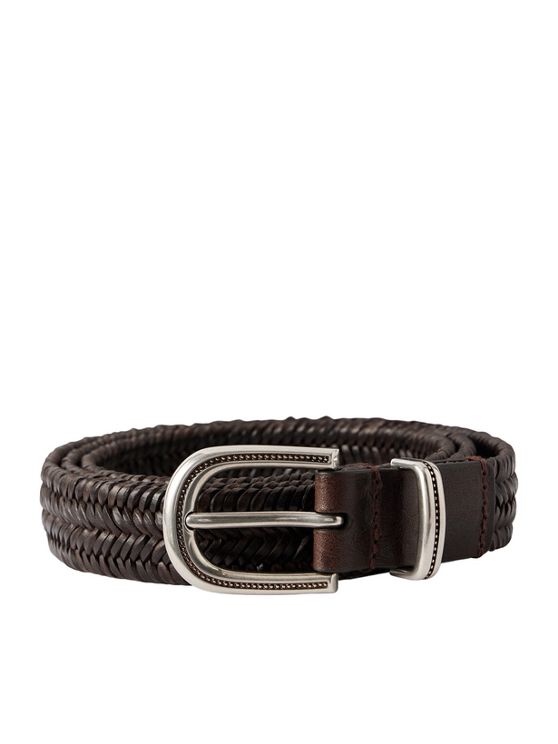 Photo: Brunello Cucinelli - 2cm Woven Leather Belt - Brown