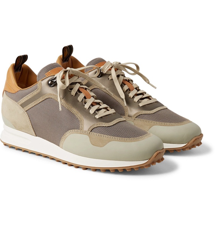 Photo: Dunhill - Radial Runner Leather and Suede-Trimmed Mesh Sneakers - Neutrals