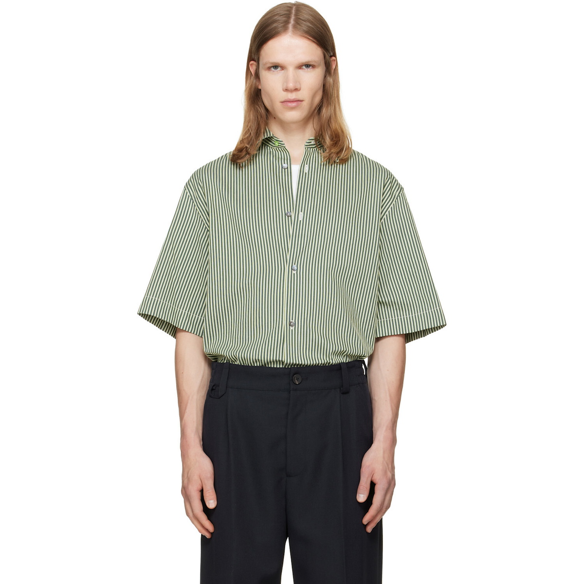 Paul Smith Green Stripe Oversized Cotton-Silk Shirt