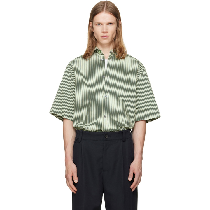 Photo: Paul Smith Green Stripe Oversized Cotton-Silk Shirt
