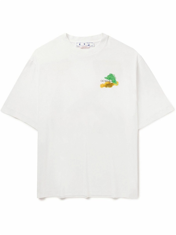 Photo: Off-White - Brush Logo-Print Cotton-Jersey T-Shirt - White