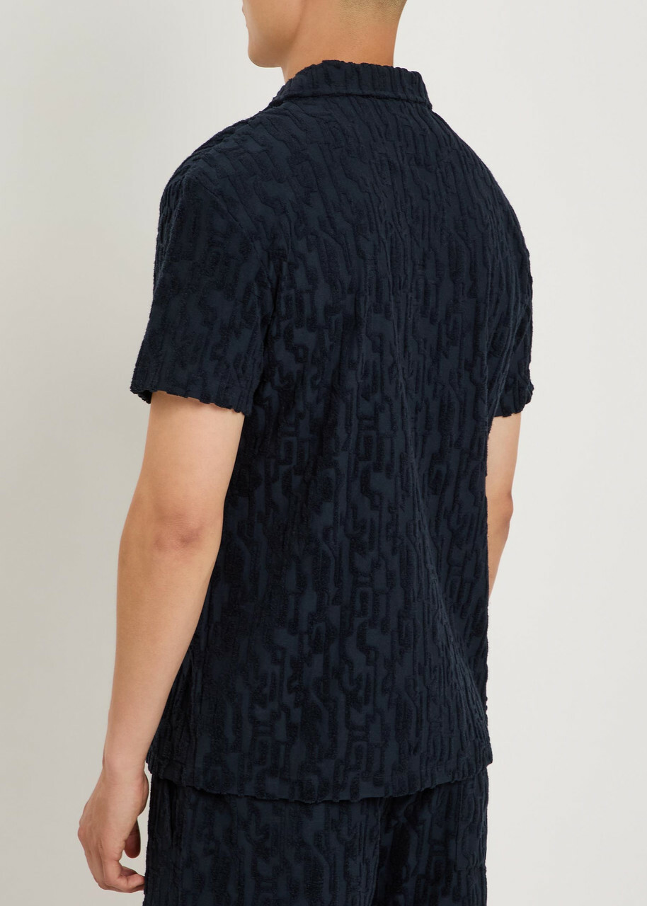 Raith Fausto Flocked-pattern Terry Shirt Navy