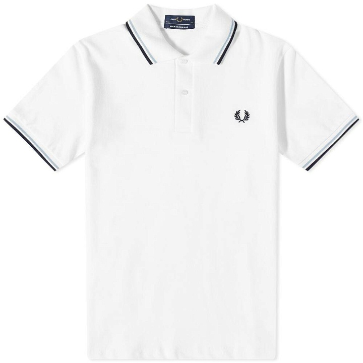 Photo: Fred Perry Authentic Men's Original Twin Tipped Polo Shirt in White/Ice/Navy