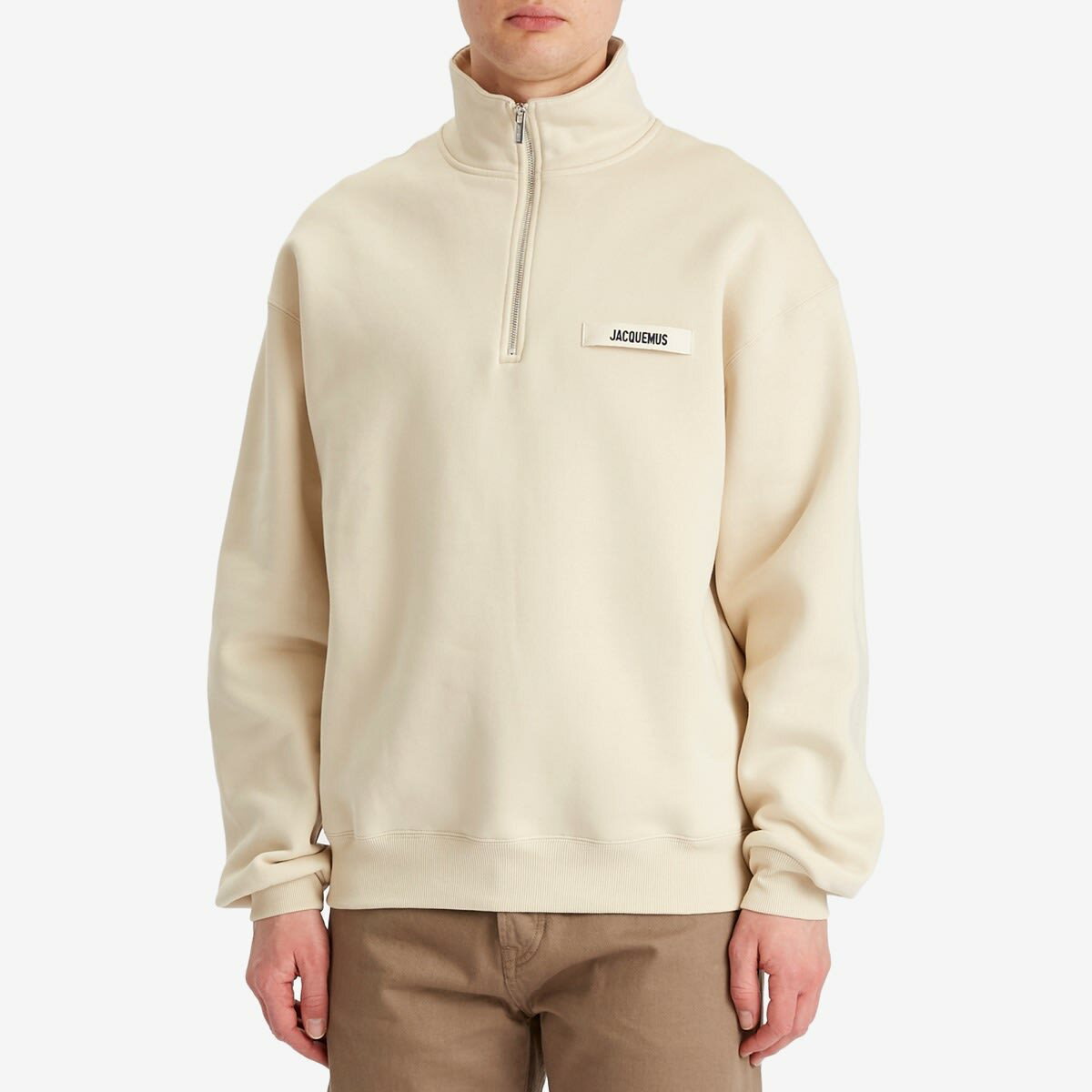 Jacquemus Men's Grosgrain Patch Logo Half Zip Sweatshirt in