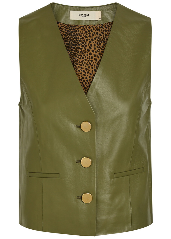 Photo: Skiim V-neck Leather Waistcoat Green