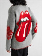 Alanui - The Rolling Stones Shawl-Collar Fringed Virgin Wool Jacquard Cardigan - Gray