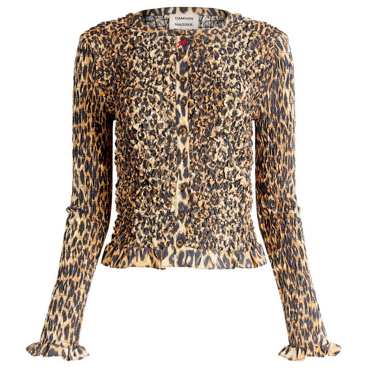 Damson Madder Women's Elliana Smocked Cardigan in Leopard